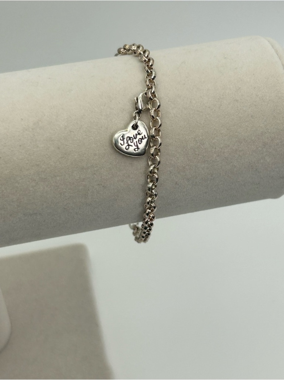 Sterling Silver I Love You Charm Bracelet 8" Stamped 925 BSD Vintage